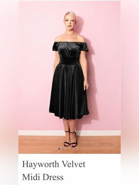 The Pretty Dress Company Hayworth Velvet Midi Dress, UK Size 10, Black